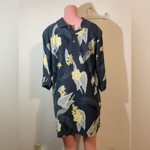 Tommy Bahama polo Men's X-Large cotton Shirt Floral Hawaiian Grey/Blue Yellow‎